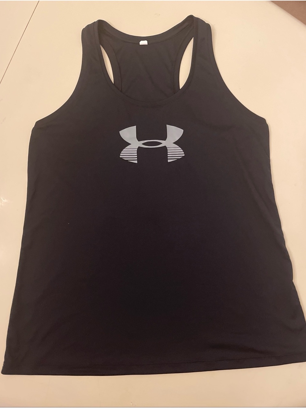 Under Armour HeatGear Womens Large Black Racerback Performance Tank Top Logo